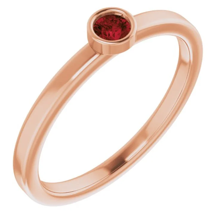 Classic Platinum Wedding Bands For Brides-14K Rose 3 mm Natural Mozambique Garnet Ring