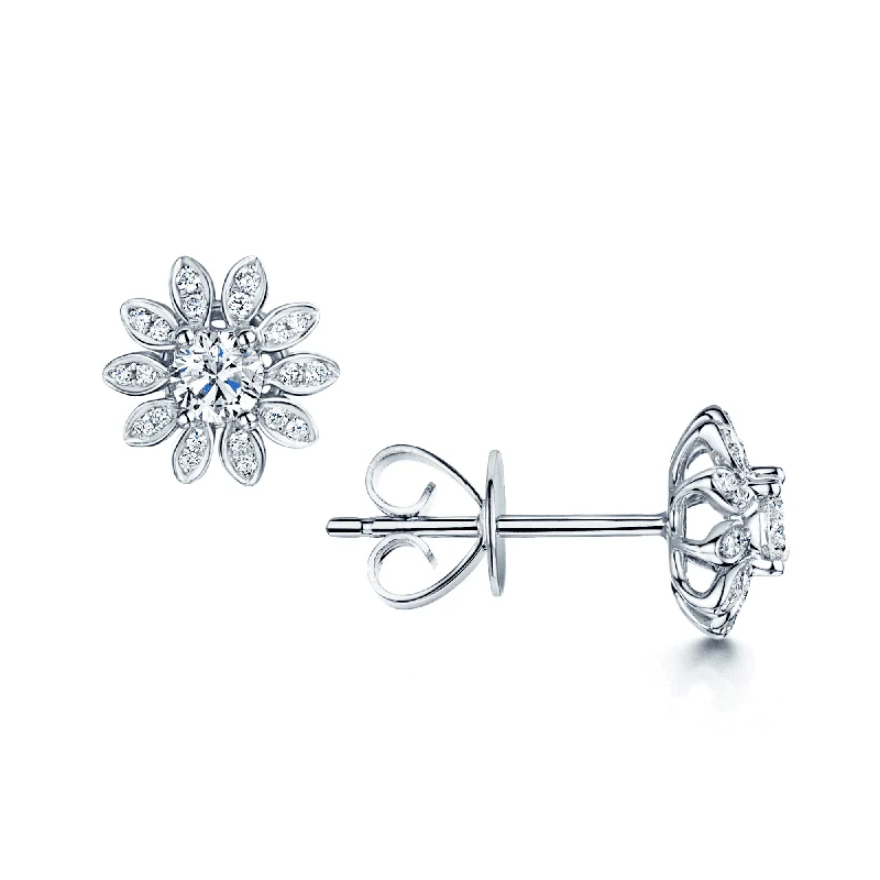 Romantic Earrings For Anniversary-18ct White Gold Daisy Flower Diamond Stud Earrings