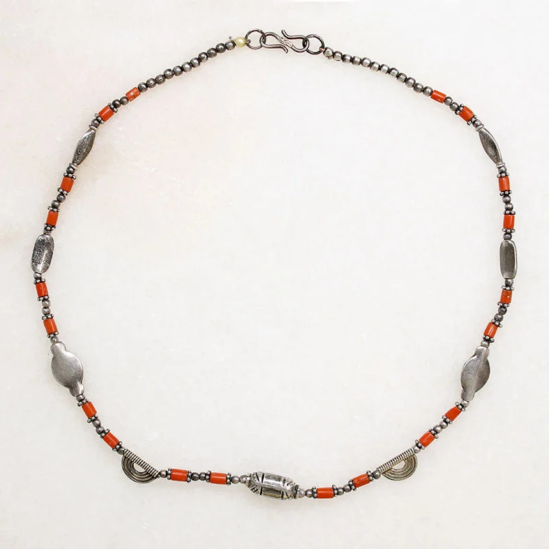 Custom Birthstone Necklace For Special Occasions-Moroccan Silver & Coral Bead Necklace