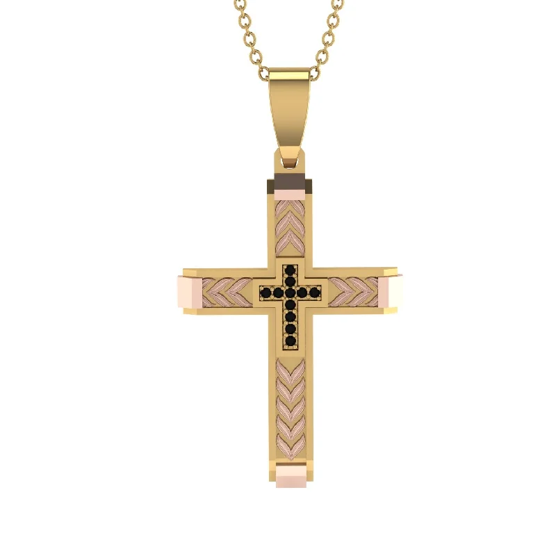 Vintage Gold Necklace For Elegant Style-High-Quality Elegant Openwork Black Diamond Gold Cross Necklace - Jordan No. 22