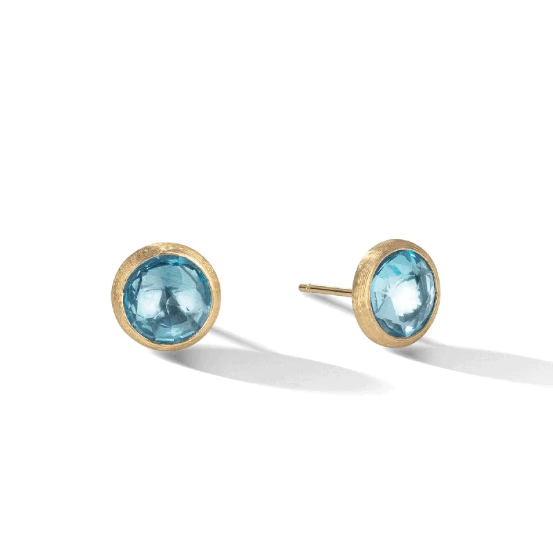 Colorful Crystal Earrings For Events-Jaipur 18ct Yellow Gold Blue Topaz Stud Earrings