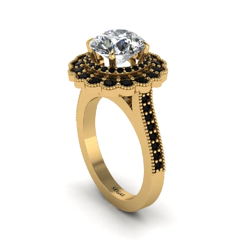 Elegant Promise Rings For Special Occasions-Black Diamond Double Halo Cathedral Engagement Ring - Deirdre No. 31