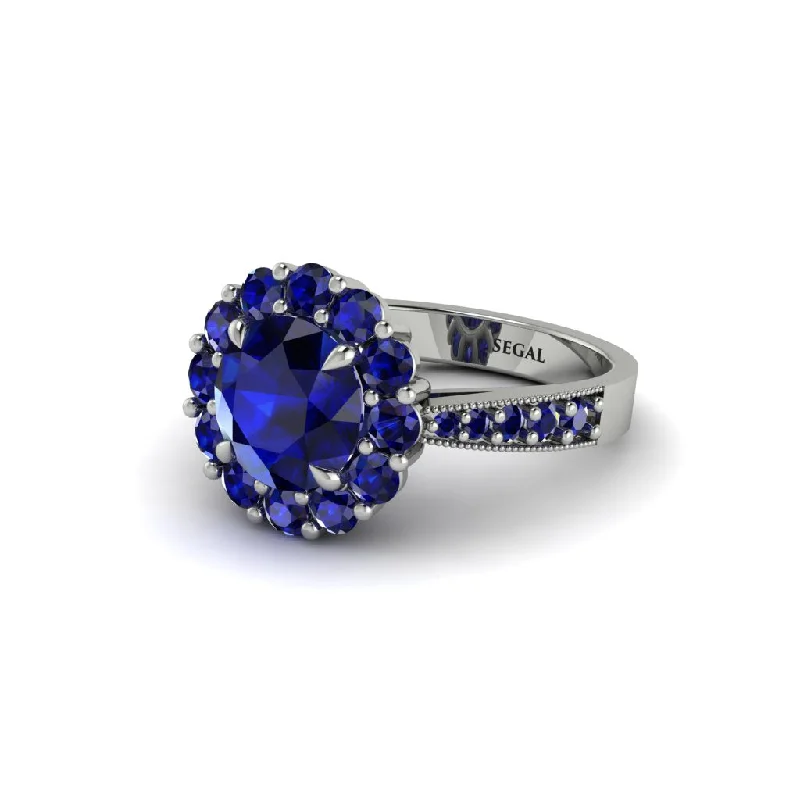 Classic Wedding Bands For Elegant Brides-Sapphire Round Halo Engagement Ring - Unity No. 75