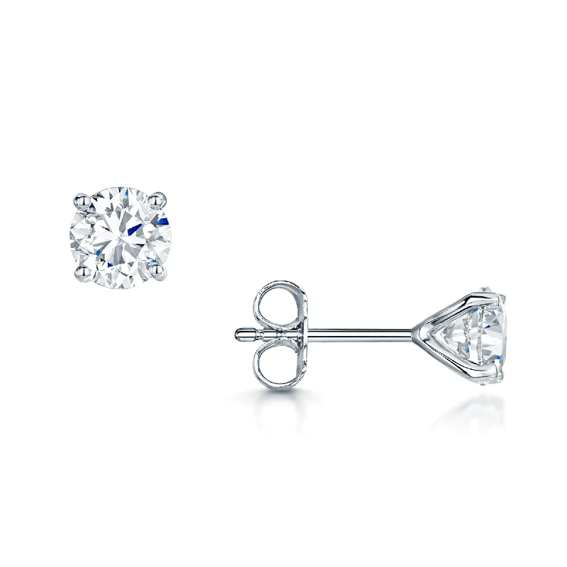 Fancy Earrings For Prom-18ct White Gold Round Brilliant Cut Diamond Single Stone Stud Earrings