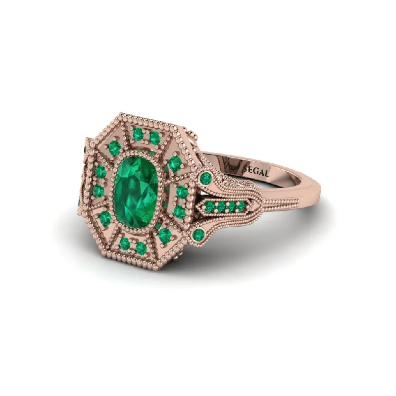 Elegant Rose Gold Rings For Fashion-Emerald Cushion Cut Art Deco Engagement Ring - Alicia No. 20