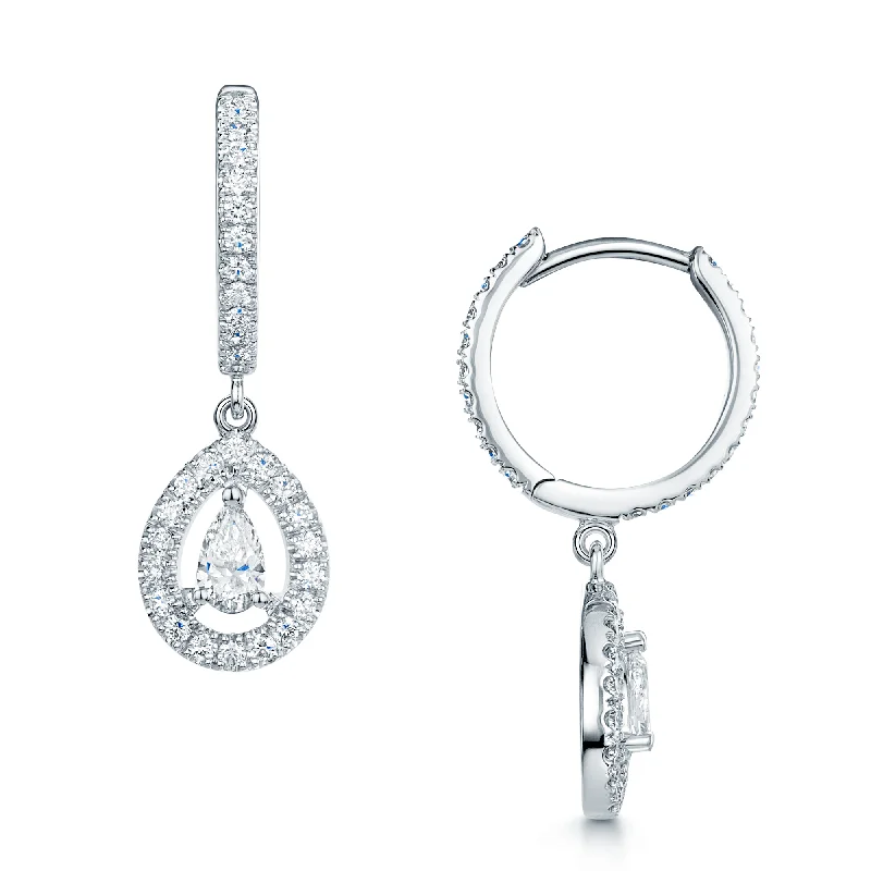 Statement Earrings For Fashion Bloggers-18ct White Gold Pear Cut Diamond Drop Earrings