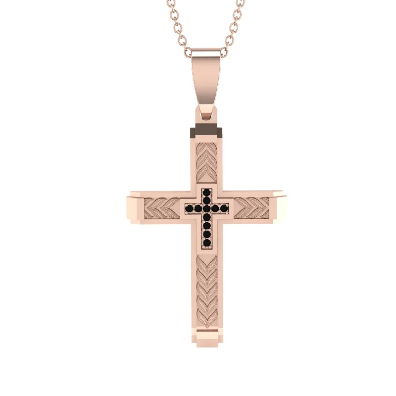 Elegant Chain Necklace For Bridesmaids-High-Quality Elegant Openwork Black Diamond Gold Cross Necklace - Jordan No. 20