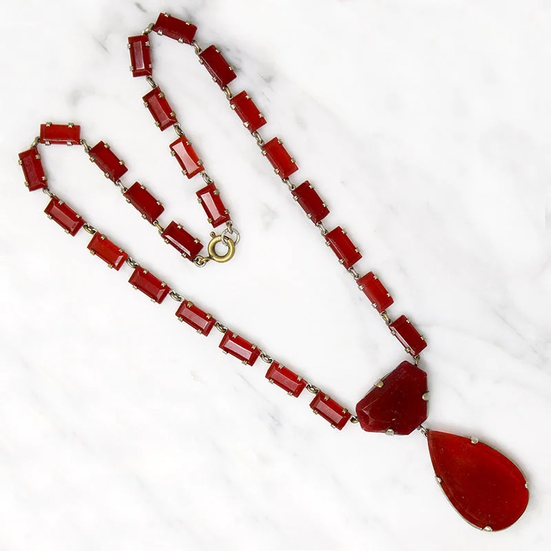 Sparkling Chain Necklace For Special Occasions-Glamorous Carnelian-Colored Glass Czech Necklace