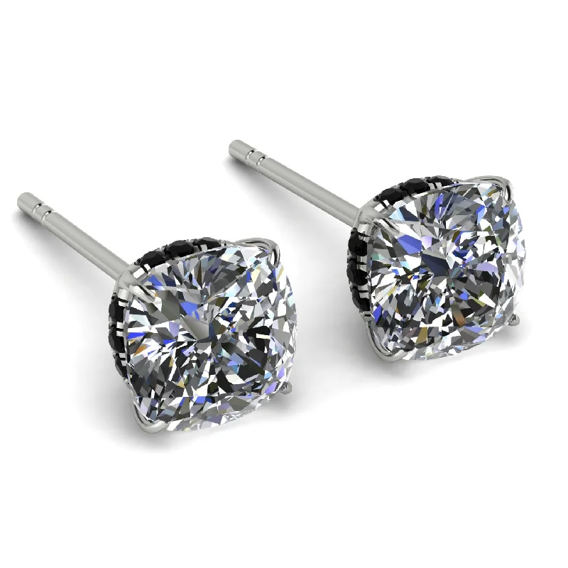 Custom Diamond Earrings For Proposal-Hidden Halo Cushion Diamond Earrings - Alivia No. 33