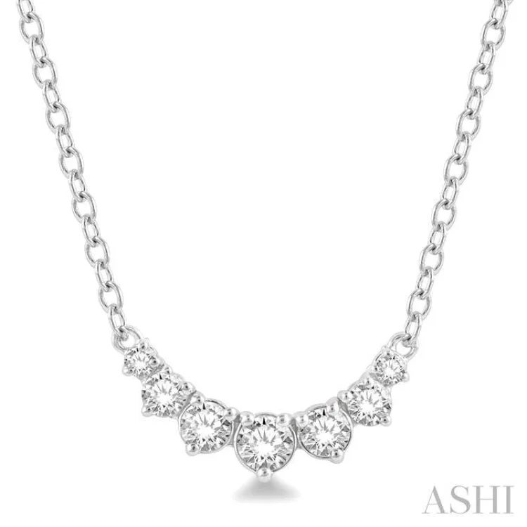 Unique Custom Necklace With Initials-1/4 Ctw Graduated Diamond Smile Necklace in 14K White Gold