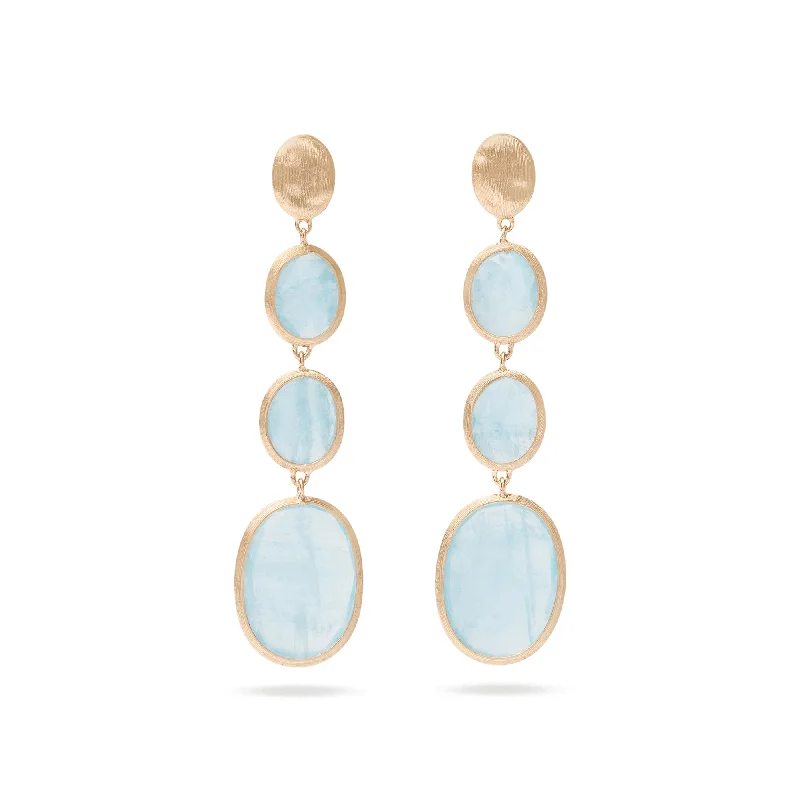 Silver Drop Earrings With Gemstones-Siviglia 18ct Yellow Gold Aquamarine Drop Earrings