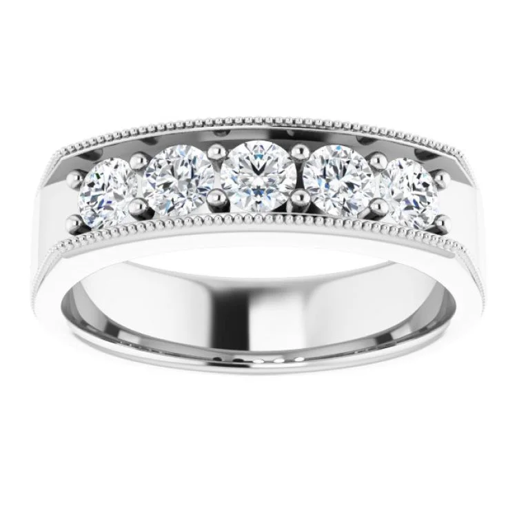 Elegant Wedding Rings For Minimalist Brides-14K White 1 CTW Natural Diamond Milgrain Band