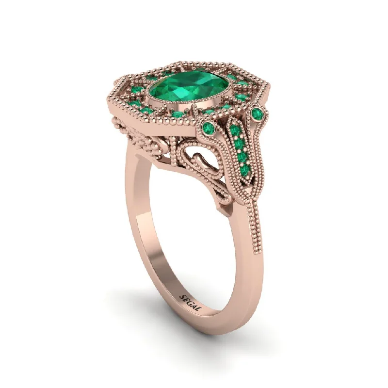 Trendy Titanium Rings For Fashionable Look-Emerald Oval Cut Art Deco Engagement Ring - Tabitha No. 20