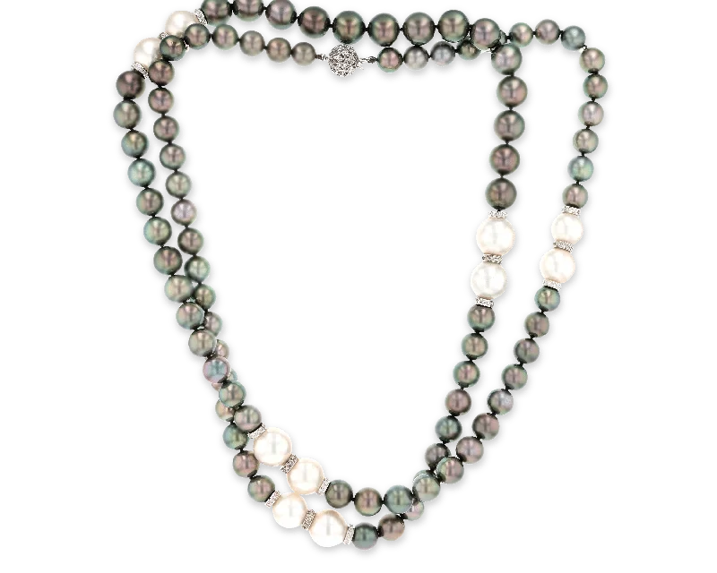 Colorful Beaded Necklace For Summer Look-Black and White Pearl Necklace