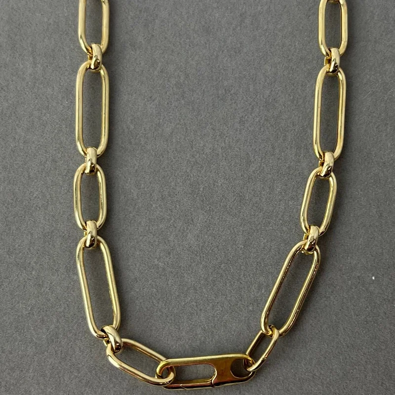 Sparkling Chain Necklace For Evening Out-Necklace - Vermeil Matteo Oval Italian Hollow Chain