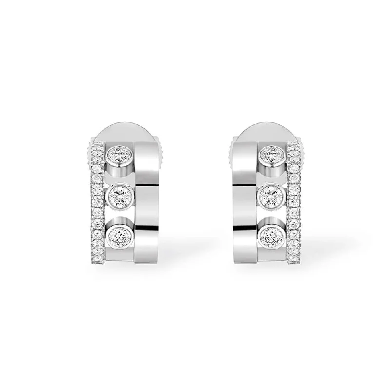 Lightweight Crystal Earrings-18ct White Gold Move Romane Diamond Mini Hoop Earrings