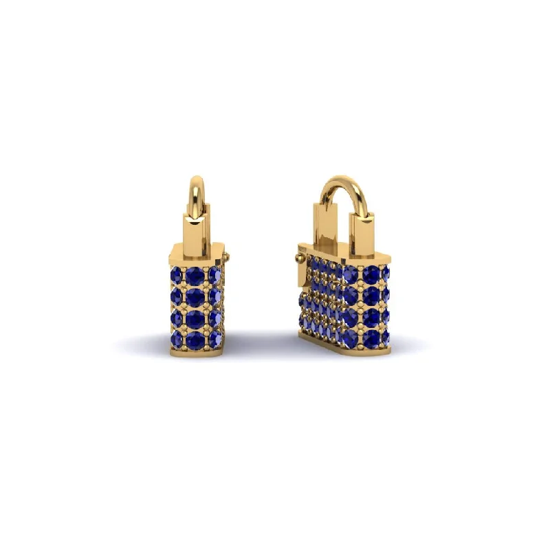 Double Drop Earrings For Trendy Look-Gold Padlock Hoop Sapphire Earrings - Queenie No. 13