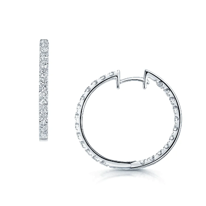 Statement Earrings For Special Events-18ct White Gold Diamond Hoop Earrings