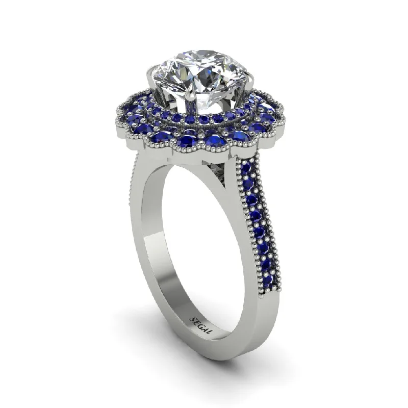 Handmade Gemstone Rings For Fashion Lovers-Sapphire Double Halo Cathedral Engagement Ring - Deirdre No. 63