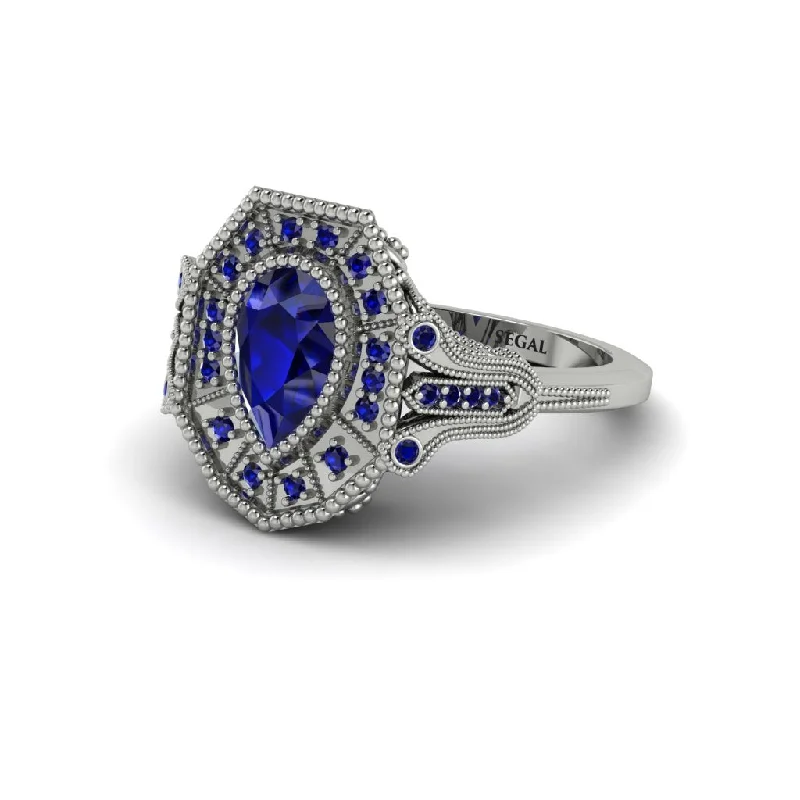 Unique Men’s Rings For Fashion Forward Style-Sapphire Pear Cut Art Deco Engagement Ring - Rosalind No. 75