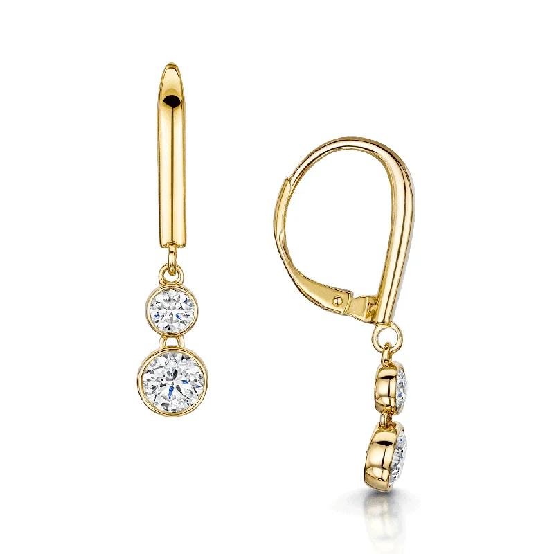 Lightweight Crystal Hoop Earrings-18ct Yellow Gold Round Brilliant Cut Diamond Rub Over Set Drop Earrings