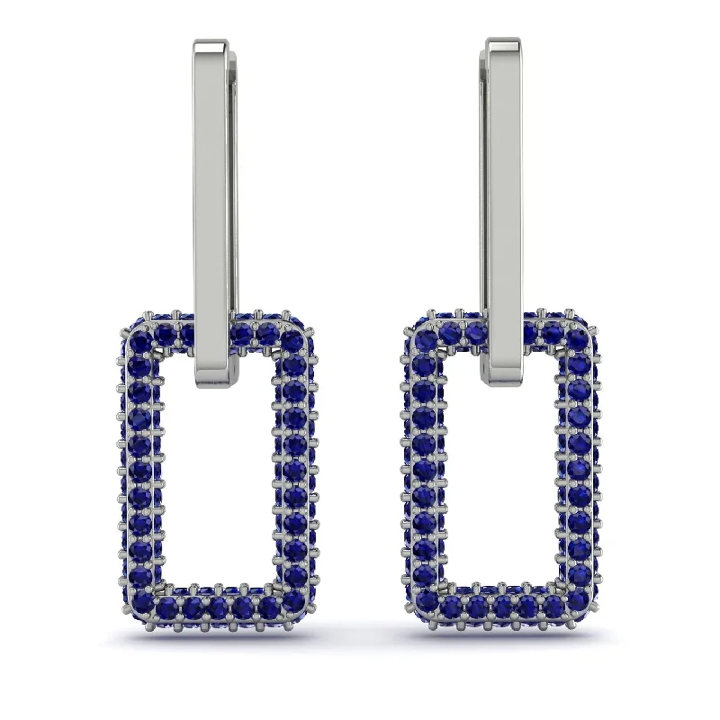 Unique Resin Earrings For Everyday Wear-Luxury Square Chain Link Gold Earrings With Sapphire - Zuri No. 15