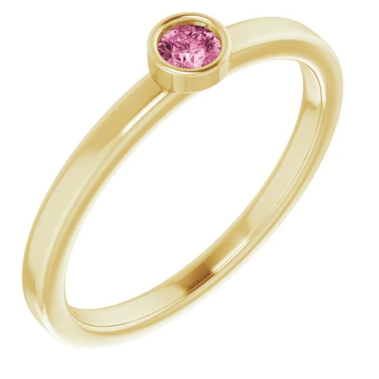 Unique Diamond Rings For Engagement-14K Yellow 3 mm Natural Pink Tourmaline Ring