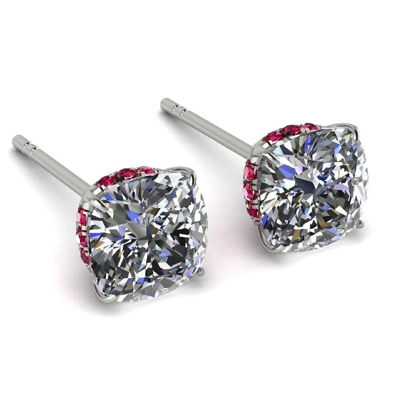 Dainty Earrings For Gift Giving-Hidden Halo Cushion Diamond Earrings - Alivia No. 48