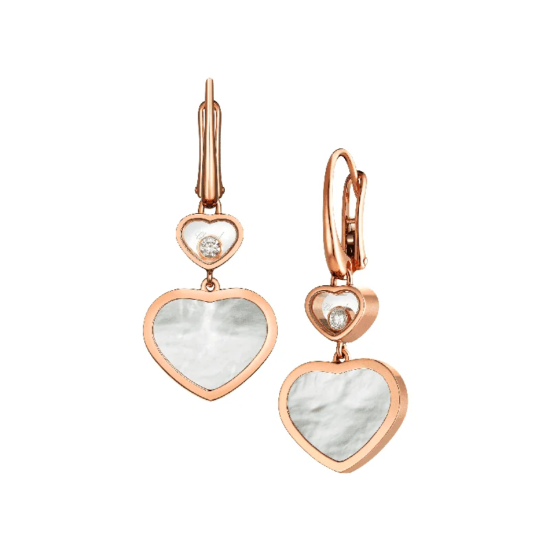 Crystal Clear Earrings For Casual Wear-18ct Rose Gold Happy Hearts Mother of Pearl & Diamond Drop Earrings