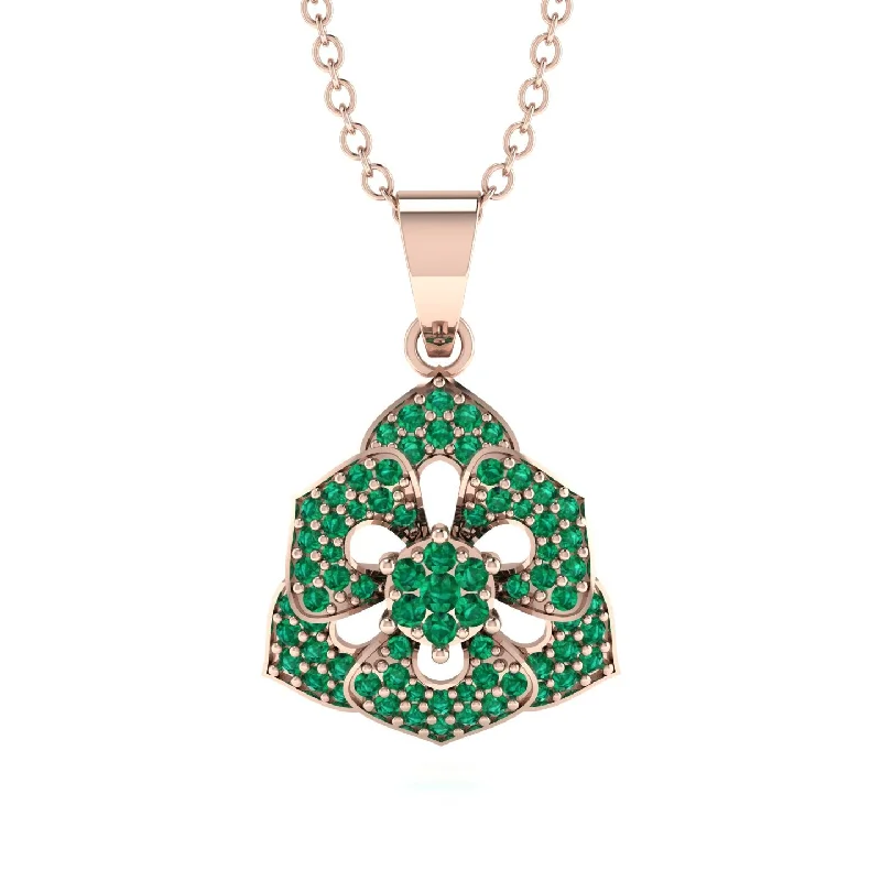 Elegant Emerald Necklace For Weddings-Gilded Rose Pendant Necklace With Dazzling Emerald - Lori No. 5