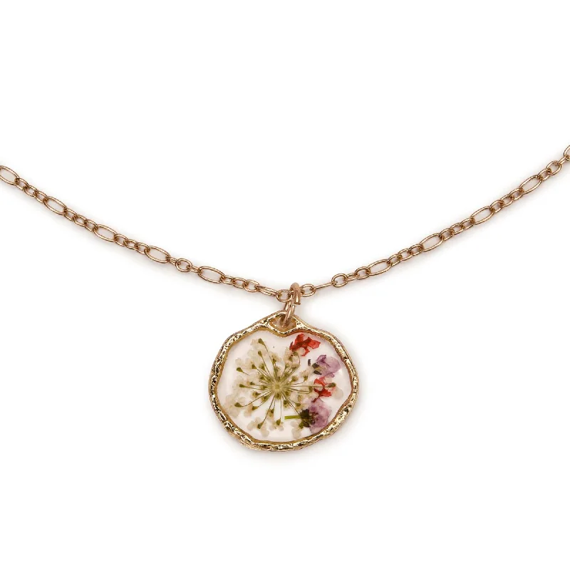 Elegant Drop Necklace For Bridesmaids-Red Pressed flower pendant necklace: Floral necklace