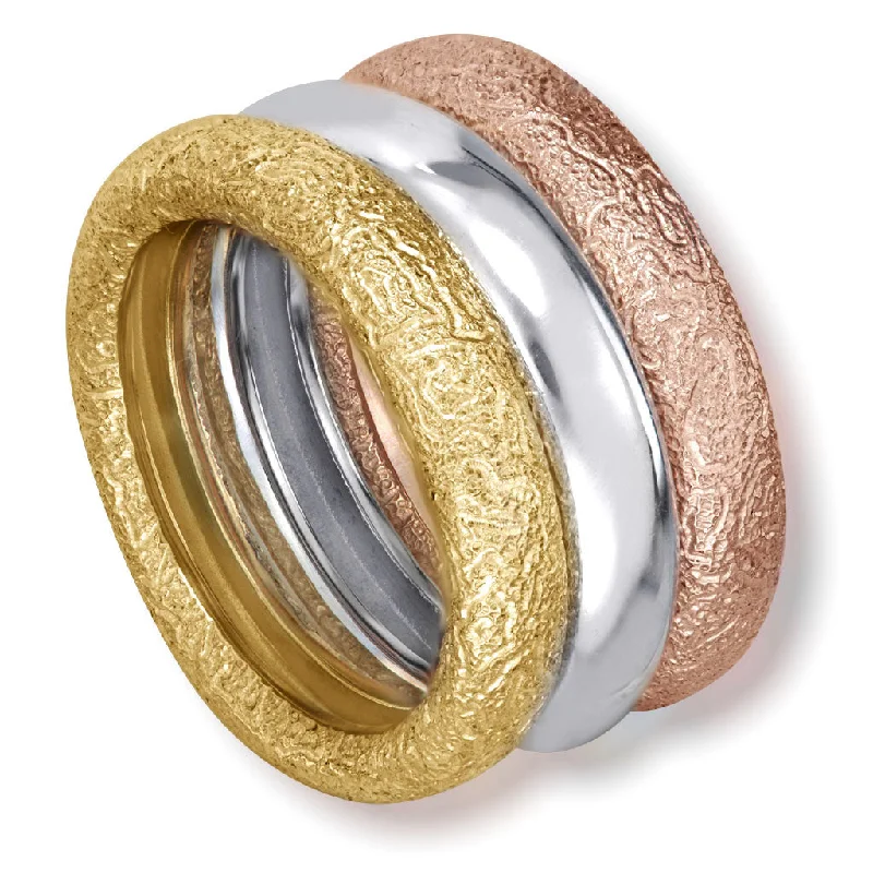 Classic Diamond Rings For Timeless Style-Multi Gold Three Band Stackable Textured Rings