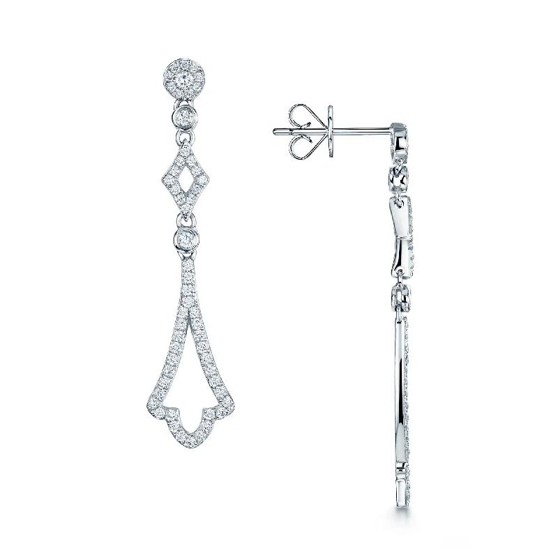 Sparkling Silver Earrings For Women-18ct White Gold Diamond Vintage Style Drop Earrings