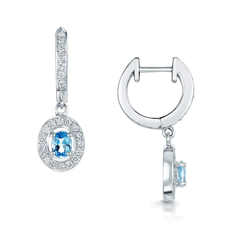 Classic Pearl Stud Earrings-18ct White Gold Oval Blue Topaz And Diamond Hoop With Drop Earrings