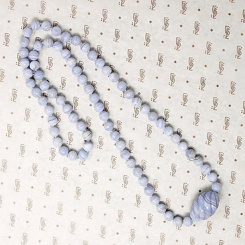 Simple Gold Bar Necklace For Everyday Style-Blue Lace Agate Necklace with Delicate Carved Bead