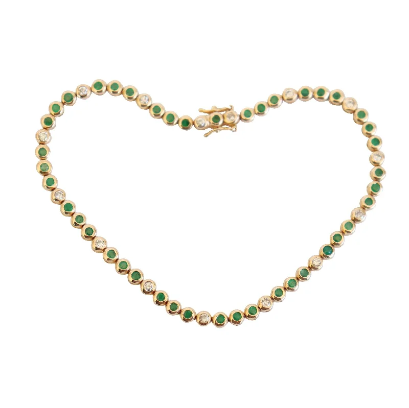 Casual Bracelets For Daily Wear-Yellow Gold Emerald and Diamond Bezel-set Tennis Bracelet