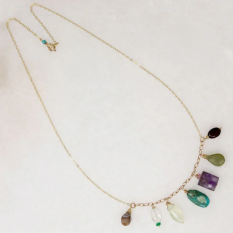 Long Layered Necklace For Fashionable Look-Energetic Springtime-Hued Gemstone Necklace by Brin