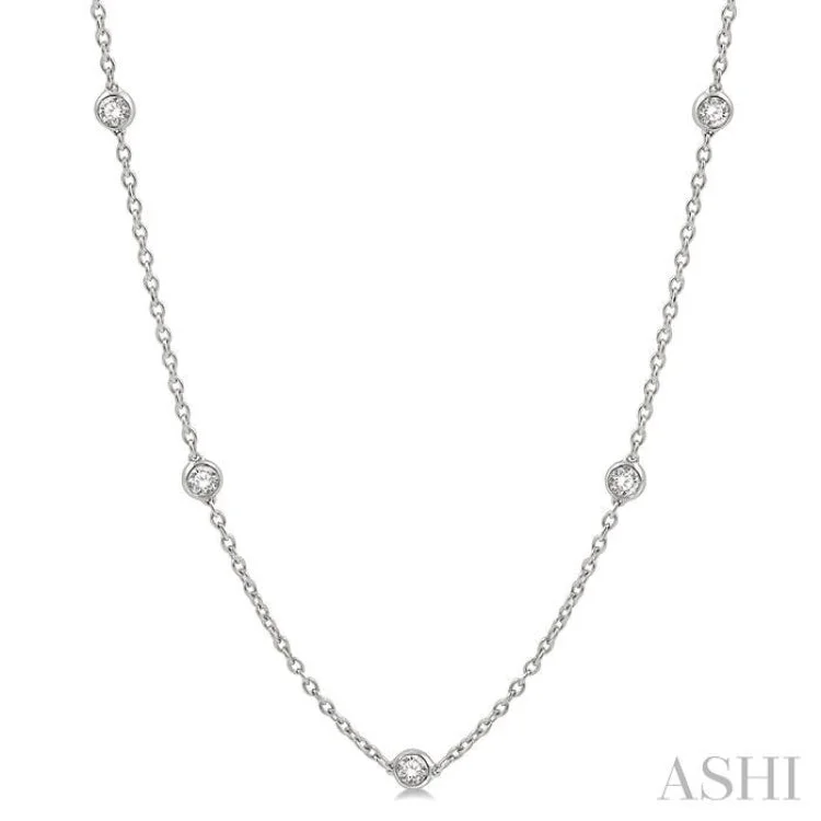 Long Silver Necklace For Casual Wear-1 1/2 Ctw Round Cut Diamond Fashion Necklace in 14K White Gold