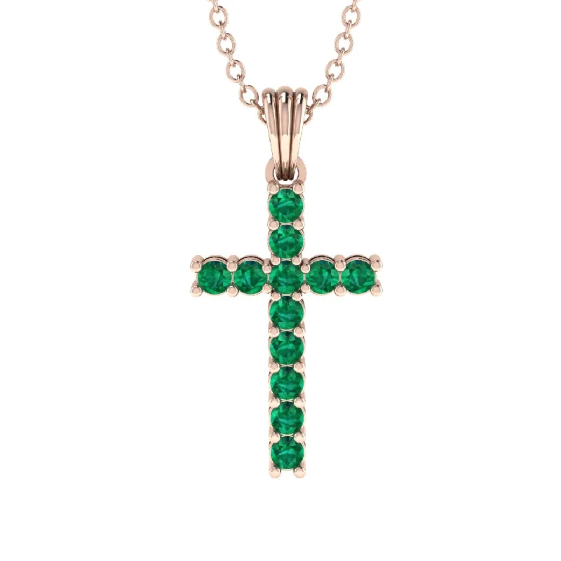 Classic Beaded Necklace For Special Events-Timeless Classic Emerald Gold Cross Necklace - Ezekiel No. 5