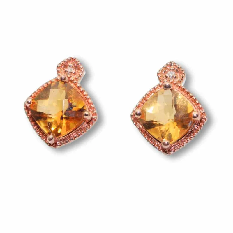 Chunky Earrings For Bold Look-10K Rose Gold Diamond 2.3G Citrine Earrings