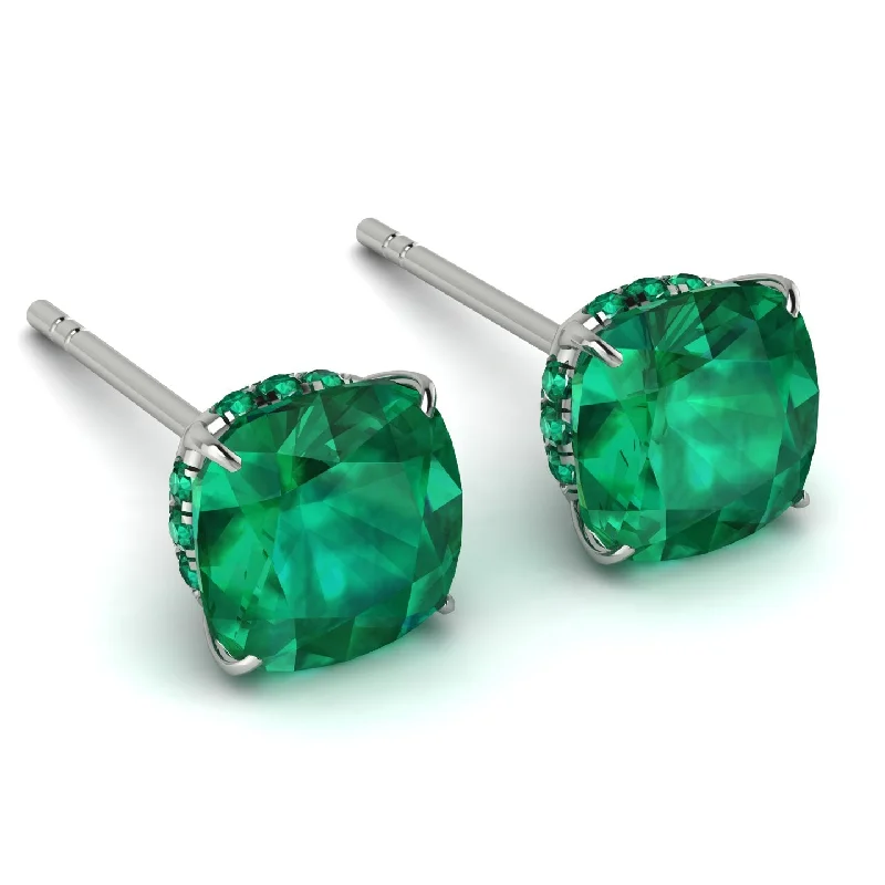 Sparkling Crystal Earrings For Glam Look-Hidden Halo Cushion Emerald Earrings - Alivia No. 21