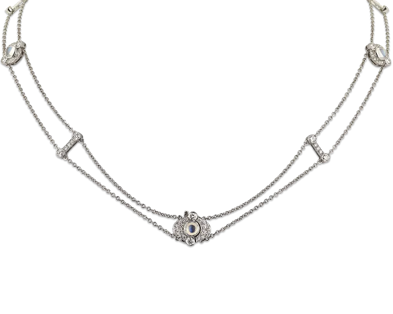 Classic Choker Necklace For Fashionable Look-Tiffany & Co. Moonstone and Diamond Double-Strand Necklace