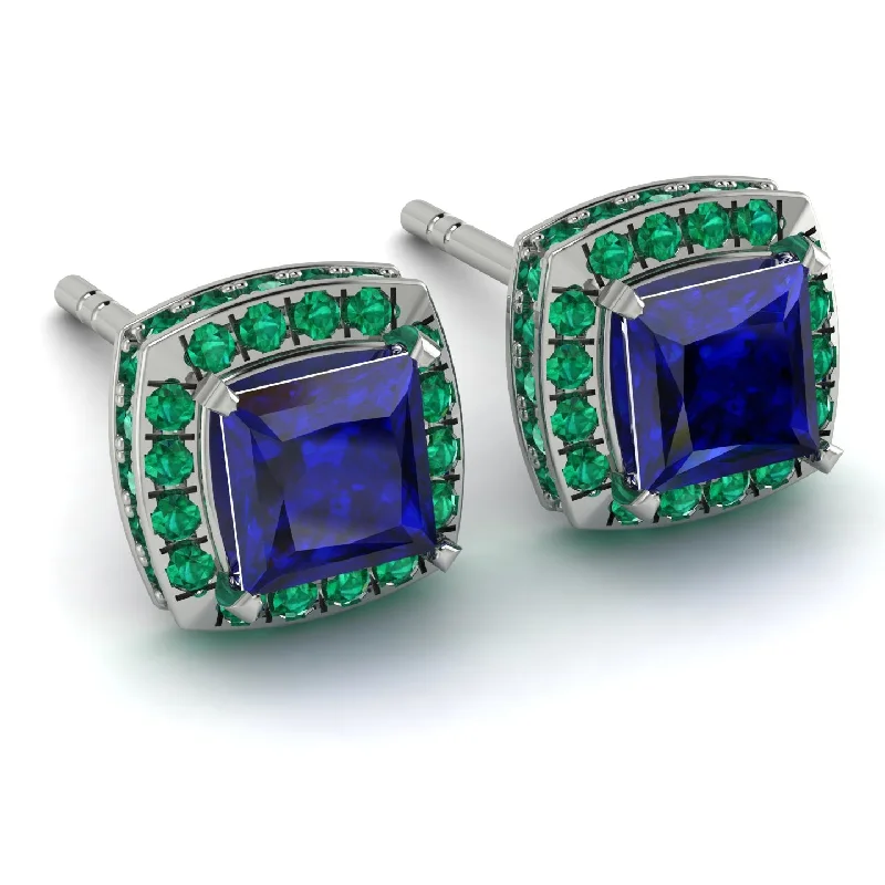 Glamorous Earrings For Evening Events-Hidden Halo Princess Sapphire Earrings - Georgia No. 30