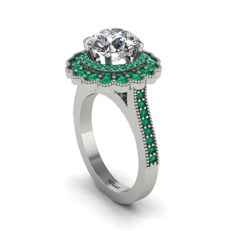 Handmade Rings For Special Celebrations-Emerald Double Halo Cathedral Engagement Ring - Deirdre No. 18