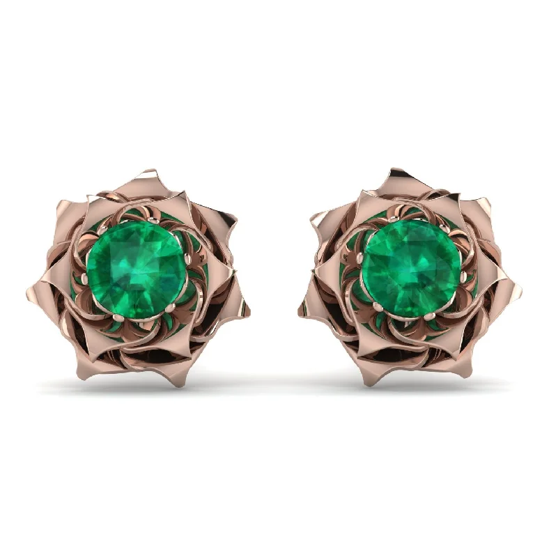 Classic Pearl Stud Earrings-A lady's Rose Emerald Earrings- Elena no. 5