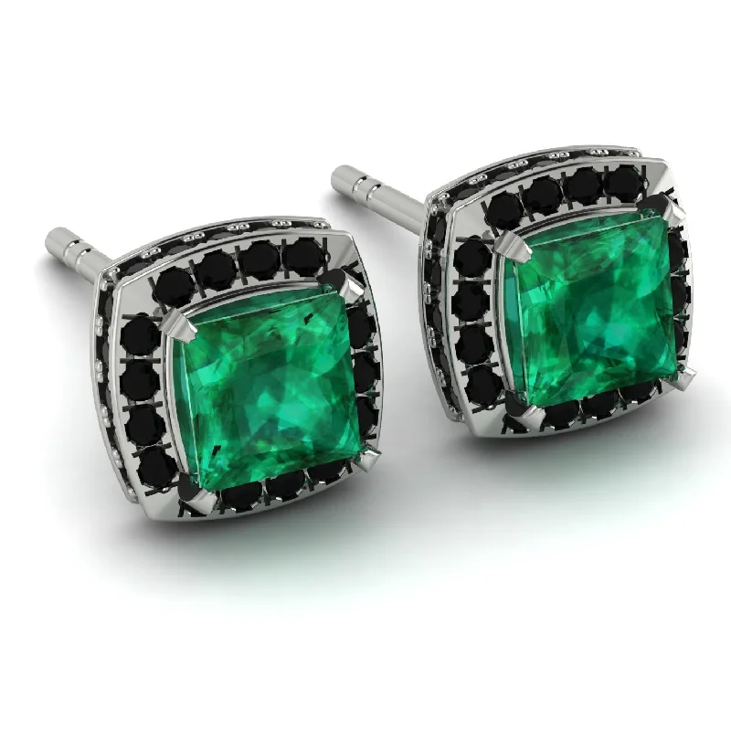 Colorful Gemstone Hoop Earrings-Hidden Halo Princess Emerald Earrings - Georgia No. 36