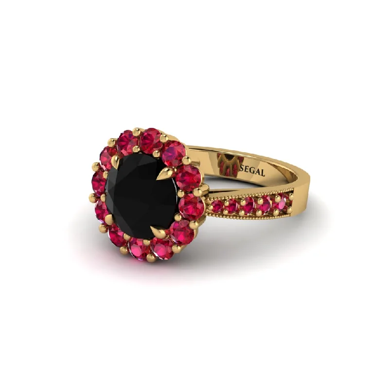 Elegant Rose Gold Rings For Fashion-Ruby Round Halo Engagement Ring - Unity No. 52