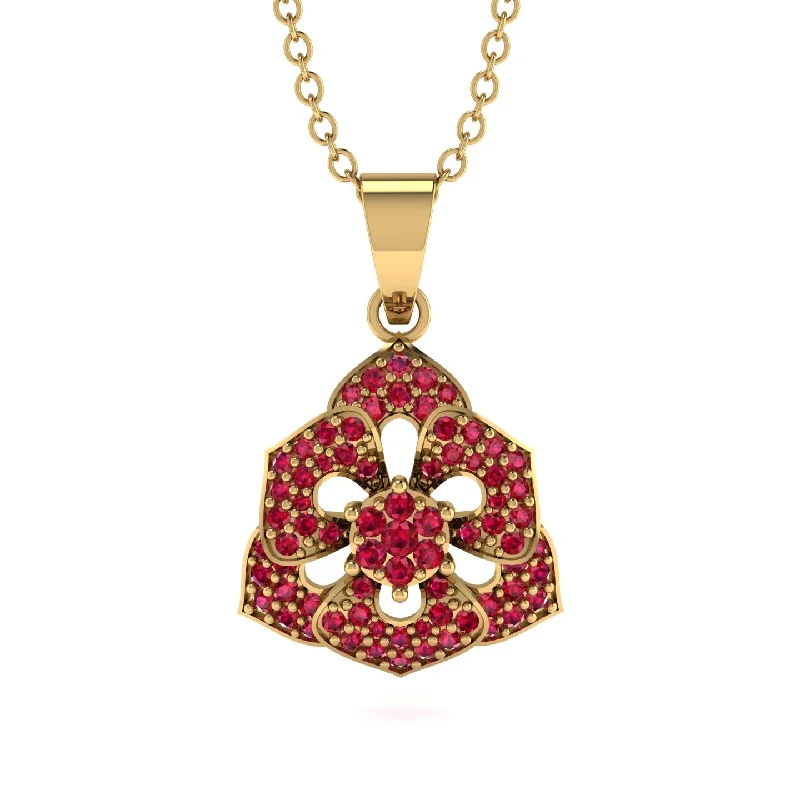 Dainty Gold Necklace For Minimalist Style-Gilded Rose Pendant Necklace With Dazzling Ruby - Lori No. 10