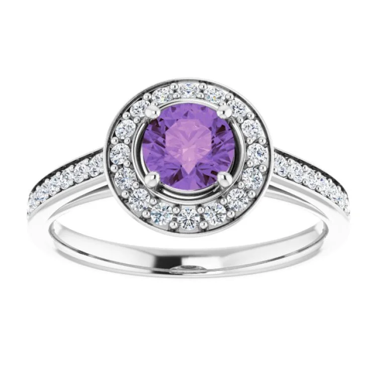 Custom Wedding Bands For Personalized Style-Sterling Silver Natural Amethyst & 1/3 CTW Natural Diamond Ring