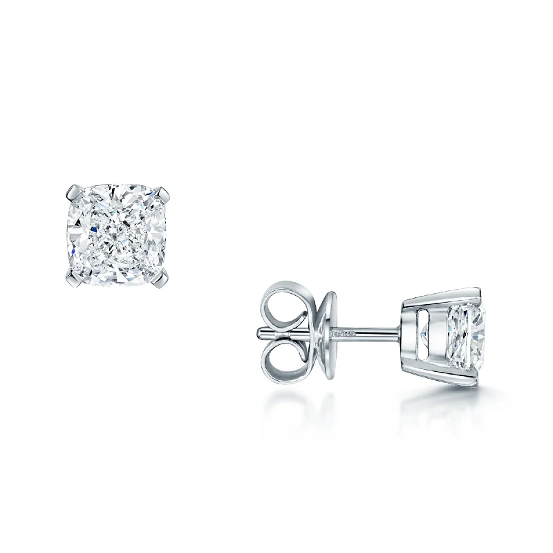 Silver Earrings For Minimalist Look-18ct White Gold GIA Certificated Cushion Cut Diamond Single Stone Stud Earrings